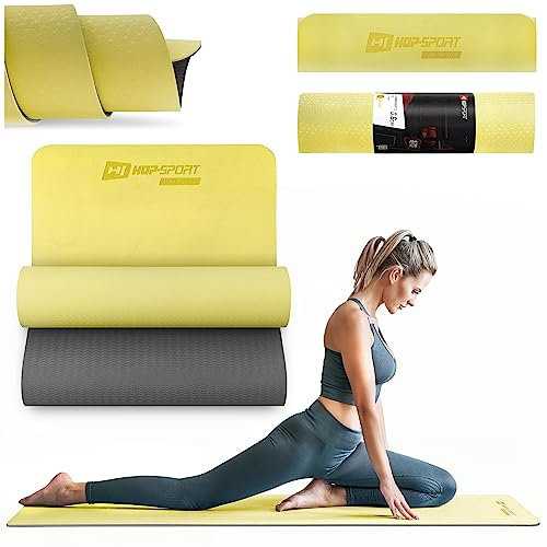 Hop-Sport Yogamatte HS-T006GM Gymnastikmatte für Pilates aus TPE ist rutschfest & faltbar Bodenmatte - 183 x 61 x 0,6 cm (gelb/grau)