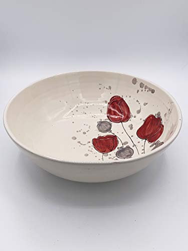 Insalatiera Portafrutta in ceramica fatta e dipinta a mano con disegno tulipani