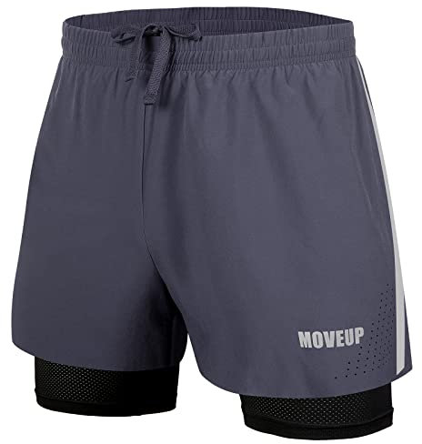 MOVEUP Herren 2 in 1 Shorts Schnelltrocknende Laufshorts mit Taschen Sport Kurze Hosen Fitness Laufhose Jogginghose für Übung