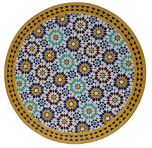 Casa Moro Mosaik Gartentisch D120 Ankabut Gelb rund mit Eisen-Gestell Höhe 73cm | Kunsthandwerk aus Marokko | Dekorativer Mosaiktisch Balkontisch Bistrotisch Mosaik Esstisch | MT2205