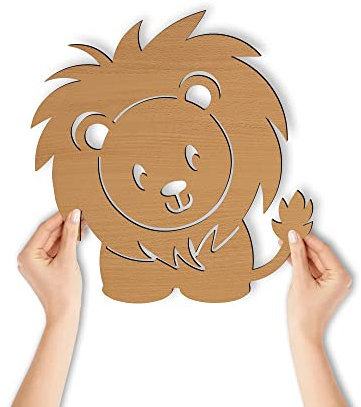 Nachtlicht Löwe I Wandlampe Schlummerlicht Kinderzimmer Schild Kinder Mädchen Junge I MDF Holz Batteriebetrieb