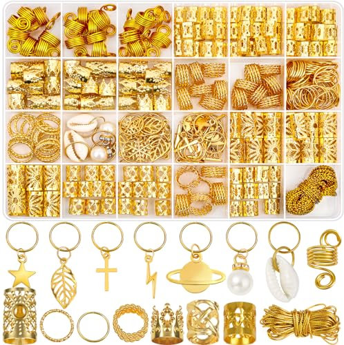 Lucomb 259 Stück Haarschmuck für Zöpfe, Haarschmuck für Dreadlocks, Haarschmucks für Frauen, Metallene goldene Zopfringe, Manschettenclips für Dreadlocks, Accessoires für Haarzöpfe.