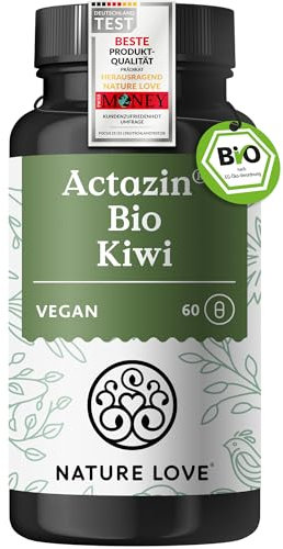 NATURE LOVE® Bio Kiwi Darmkur - 60 Kapseln - 25000 AE Actinidain pro Tagesdosis - ACTAZIN® Kiwipulver in Rohkostqualität - Bio zertifiziert, vegan, ohne unnötige Zusätze und laborgeprüft