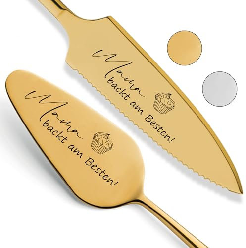 SMARTEON Tortenheber inkl. Tortenmesser im Set mit persönlicher Gravur als Geschenk für die Mama zum Geburtstag - Geschenk für Muttertag - personalisierte Geschenke (Mama, Gold)