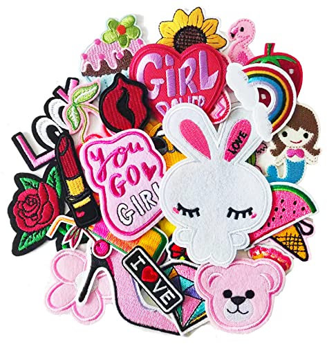 Harsgs 30pcs Iron on Patches for Girls, Embroidered Sew On/Iron On Patches Applique for Clothes, Dress, Hat, Jeans, Pant, Shoe,Bags…