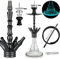 REANICE 24 Hookah Shisha Set Wasserpfeife Komplettset mit 1 Anschl¨¹ssen Kopfadapter Silikonschlauch Aluminiumstange (Schwarz)