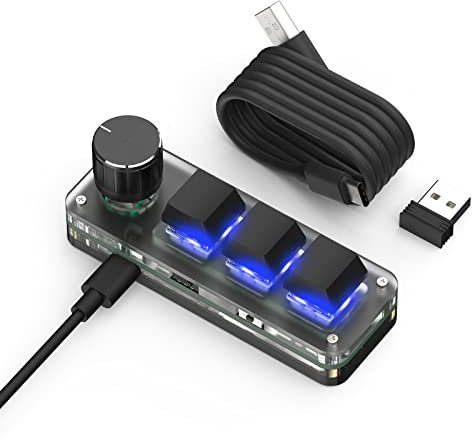 BRIMFORD Clavier macro programmable Bluetooth, à une main, personnalisé, 2,4 G, claviers de jeu programmables multifonction, 3 touches, 1 bouton, compatible avec Windows, Mac OS, convient pour