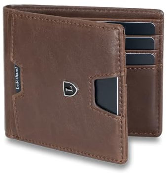 Lederhand® Anao Wallet– Premium Leder Geldbörse handgemacht für Herren und Damen Portemonnaie Aluminium Kartenhalter mit Münzfach und Scheinfach - Platz für 8 Karten mit RFID NFC Schutz (Dunkelbraun)