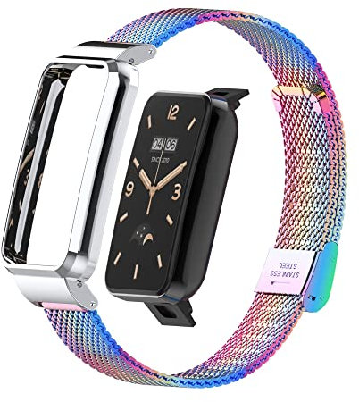 HOPMC Metall-Armband mit Schutzrahmen und 18 mm Stahlgeflecht-Bajonettband für Xiaomi Mi Band 7 Pro Fashion Choice (bunt)