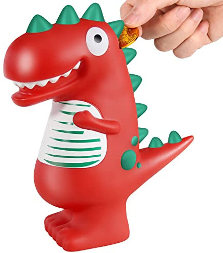 Spardose Dino Plastik Münze Sparschwein, Personalisierte Spardosen Kinder Junge Frauen, Spardosen für Kinder Sparbüchse Super süßes Geschenk für Geburtstage, Weihnachten, Babypartys (Rot)