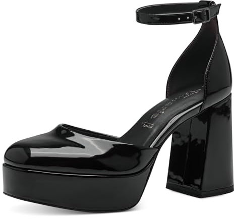 Tamaris Damen Pumps mit Riemchen Vegan Blockabsatz; BLACK/schwarz; 40