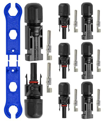 Stecker, Buchse, Crimp Kontakte, Montagewerkzeug Set, 4 Paare, für 2,5-6 mm² Kabelquerschnitt, Kabelstecker Schutzklasse IP67, Solarstecker mit Verriegelungssystem, wasserdichter Anschluss