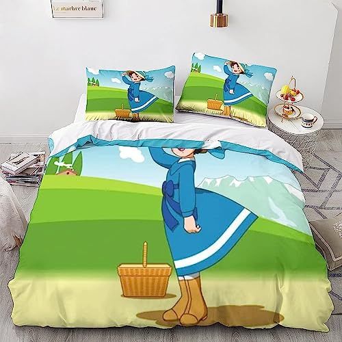 Zbeiba Niedliches Mädchen Bettwäsche Sets auf Microfaser 2 Kissenbezug,Weiche Bequemer Anime Bettbezug Mit Reißveschluss für Kinder(A2,155x220cm+2x80x80cm)