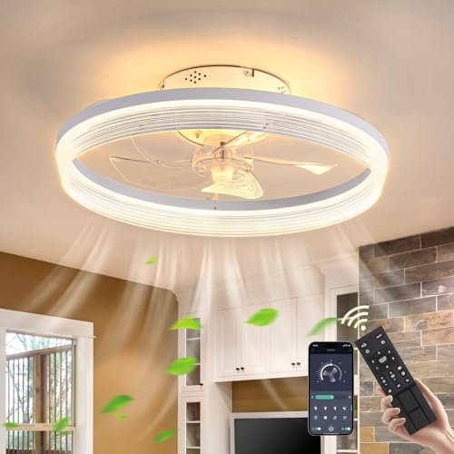 CANEOE Deckenventilator mit Beleuchtung, 50cm LED Deckenleuchte mit Ventilator, 6 Geschwindigkeiten mit Fernbedienung und APP Lampe mit Ventilator Für Wohnzimmer Schlafzimmer Esszimmer (Weiß)
