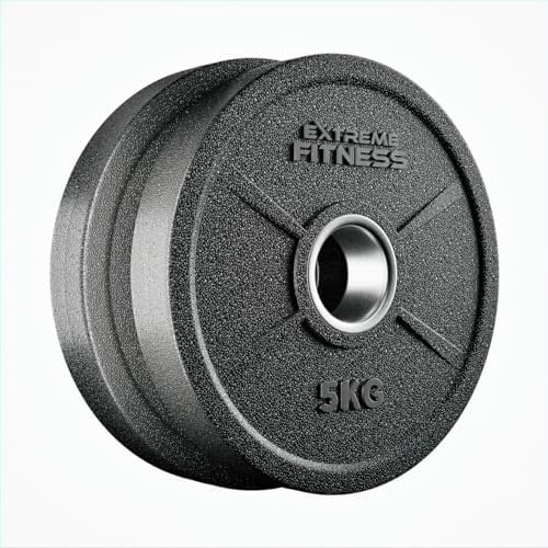 EXTREME FITNESS Rubber Olympic Weight Plate Sets 2 Barbell - Grip Handles for Strength Training and Weightlifting - 1.25 to 25kg Pairs (5KG x 2)
