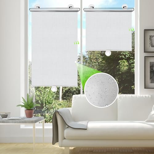 Pysrych No-Drilling Blackout Blind Shade with 3 Suction Cups, Temporary Portable Roller Window Curtain for Home Office Car, Silver 95% Shade W17.7 x L49.2