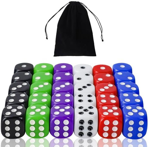 Set di Dadi Acrilici Opachi a 6 Facce da 16 mm per Giochi da Tavolo, Giochi di Dadi, Giochi di Matematica, Con Sacchetto di Velluto Gratuito (30 dadi a dieci colori)