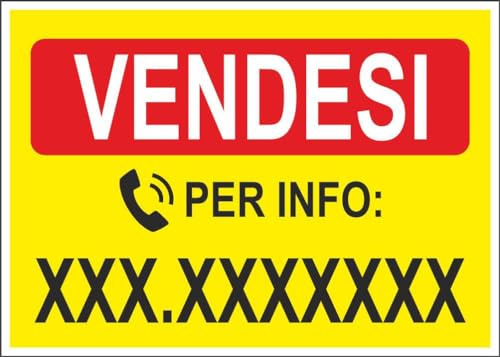 M-ITALY CARTELLO SEGNALETICO - VENDESI CON NUMERO PERSONALIZZABILE - Adesivo Extra Resistente, Pannello in Forex, Pannello In Alluminio (20x31, Alluminio)