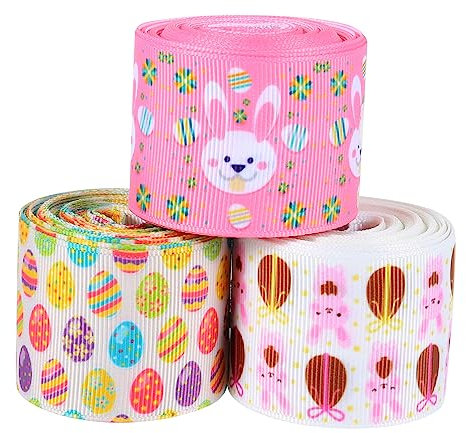 SHINEOFI 3 Rollen Osterband ostereier banderole geschenkband ostern Hochzeit Eiband Band für Blumenstrauß Frühlingsdekorationen Geschenkpaketband Feiertagsband Schnur Kanincheneier Feder