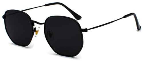JCTAIFOO Mode Polygon Sonnenbrille für Herren und Damen Leichter Sechseckiger Metallrahmen UV400 Schutz Brille Schwarz/Dunkelgrau