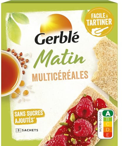 Gerblé Tartines Multicéréales – Sans Gluten, Sans Sucres Ajoutés, Riche en Fibres – Idéales pour un Petit-Déjeuner Léger et Croustillant, 125 g