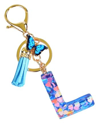 Porte-clés en forme de lettre initiale, porte-clés avec initiales et papillon en résine époxy | Porte-clés nouveau, décoration de sac avec, l, Siehe Beschreibung