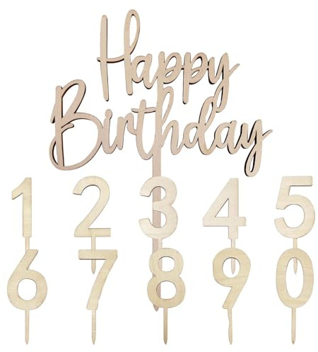 1 Stück Happy Birthday-Einsatz Mit 10 Zahleneinsätzen, Kuchendekorationseinsätze, Geburtstagsparty-Dekorationen, Cupcake-Einsätze Aus Holz, Wiederverwendbare Einsätze