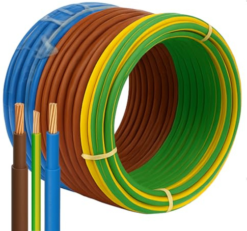 SHPELEC® 19 Strand Flexi-Tail 25mm 6181Y Brown/Blue and 16mm Earth 6491X Electrical Wire (Kit (Blue, Brown Tail + Earth), 2 m)