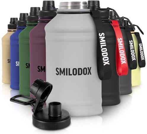 SMILODOX Edelstahl Trinkflasche 1,3 Liter - Extra Stark Sport & Fitness Wasserflasche mit Druckverschluss - BPA-freie Metal Sportflasche für Fitnessstudio, Bodybuilding, Outdoor, Wandern & Büro