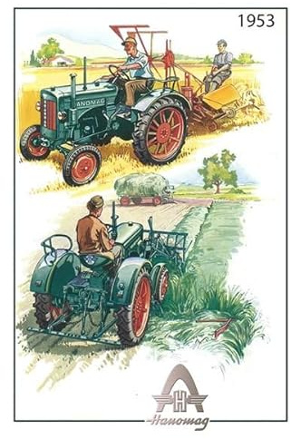 DekoDrom® Blechschild 20x30 cm Hanomag Traktor Werbung 1953 Wand Deko Werkstatt Garage Sammler Geschenk