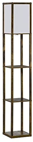 HOMCOM Lámpara de Pie con Estantes de Almacenaje, Lámpara de Madera Moderna, Bombilla E27, para Salón, Dormitorio, Oficina, Marrón Rústico