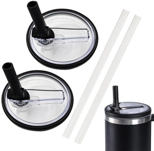 NEERIX 2 Stück für Stanley Cup Deckel Auslaufsicher, 40oz Becher,Premium Ersatzdeckel mit Strohhalm,Auslaufsicher und Staubdicht,Zubehör für Stanley Cup,inklusive Deckel mit Strohhalm(Schwarz)