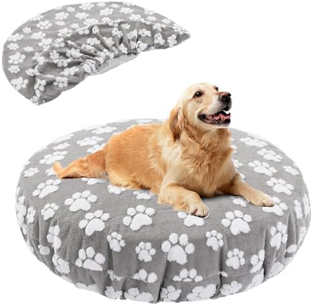 BALAPET Waschbare Hundebettbezüge, Ersatzbezug, rund, wasserdicht, weicher Haustierbettbezug mit schönem Hundepfotenabdruck und doppelseitigem nutzbarem Design, nur Bezug (Grau, 114,3 x 114,3 x 27,9