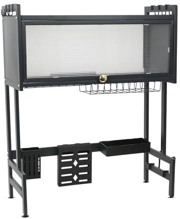 Over Sink Dish Drying Rack, Sink Dish with Fruit Basket, 3 Tier Drainers Large Dish Drying Rack, Adjustable Large Drainer Rack, Storage Shelf with Utensils Holder, for Drying Bowls Plates Cups (85 cm)