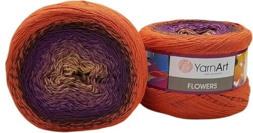 2 x 250g Ilkadim Export Flowers Bobbel Wolle Mehrfarbig, 55% Baumwolle, 500g Bobble Strickwolle mit Farbverlauf (terrakotta lila ocker 295)