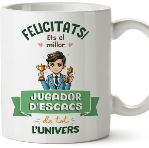 MUGFFINS Tazas para AJEDRECISTA hombre - En Catalán - Millor Univers Trofeu - 11 oz / 330 ml - Regalo original y divertido