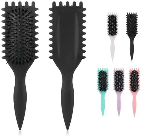 Curl Defining Brush, Curly Hair Brush, Boar Bristle Hair Brush Styling Brush for Women Girls, Curl Define Styling Brush for Detangling, Shaping and Defining Curls for Women and Men (Black)