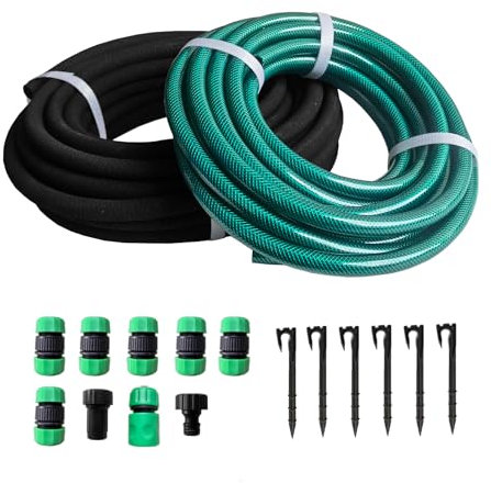 Anpassbares Tropfschlauchsystem – 1,27 cm x 15,2 m Tropfschlauch mit 7,6 m Gartenschlauch, Bewässerungsschlauch mit verstärkten Beschlägen für Hochbeet, Gemüse und Strauchpflanzen.