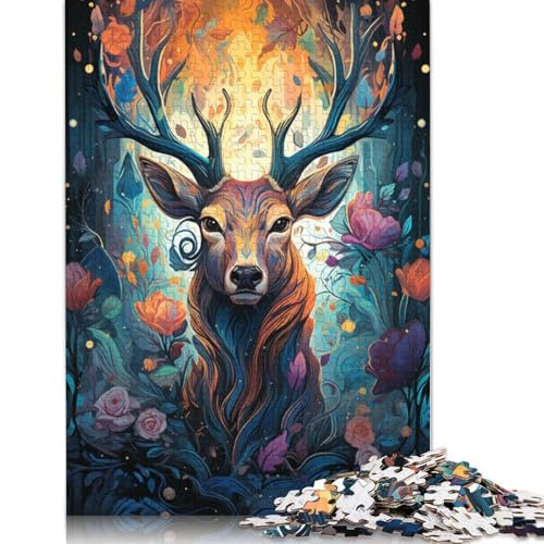 Puzzle für Erwachsene, Malen, Bunter magischer Hirsch, 1000-teiliges Puzzle, Kartonpuzzle für Erwachsene und Kinder, anspruchsvolles Spiel, 38 x 26 cm