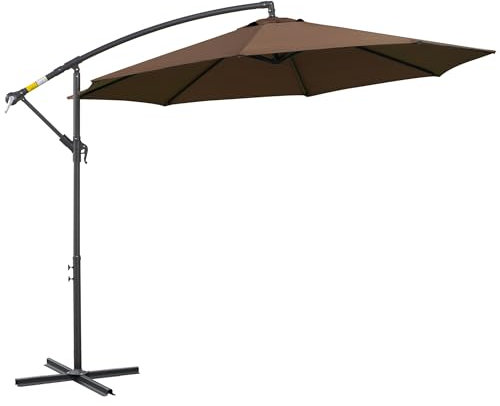 Outsunny Parasol Excéntrico Ø 295 cm Sombrilla de Jardín con Ángulo Ajustable Base Cruzada y Manivela Sombrilla para Terraza Patio Café