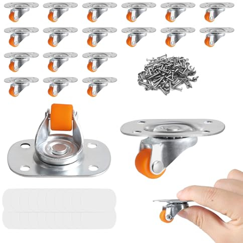 EXLECO 20pcs 12mm Lenkrollen mit Kugellager, Kleine Rollen für Möbel, Mini Möbelrollen 360 Grad, Mini Räder, Möbelräder Selbstklebende Gummirollen Universalrad Klein Nylonräder mit Schrauben Klebeband
