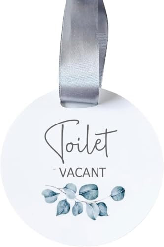 Toilet Engaged Vacant Double Sided Hanging Door Sign With Grey Satin Ribbon - Eucalyptus Design