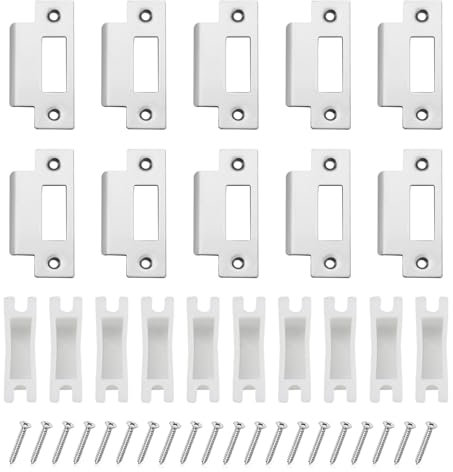 10Pcs Door Strike Plate Set, Stainless Steel Strike Plate, 68x28mm Standard door latch plate with Dust Box & Matching Screws, Door Reinforcement Kit for Wooden Door, Swinging Doors, Garages Door Frame