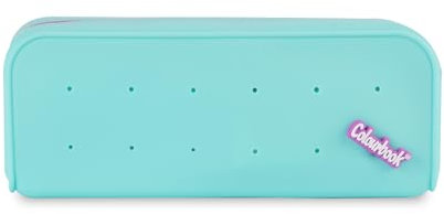 Colourbook - Astuccio Portapenne in Silicone Morbido, Personalizzabile con Pin It, Lavabile, Zip a Contrasto, Formato 19.5x7x5.5 cm, Verde Acqua