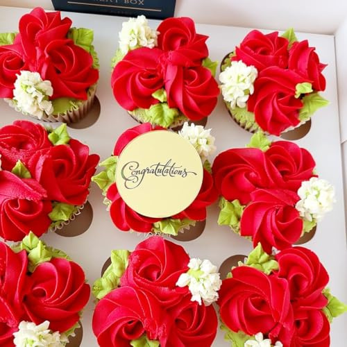 6 Congratulations Cupcake Discs, Toppers, Gold Acrylic Disc, Cake Topper, Hamper Gift Tag, Charms, Decorations.