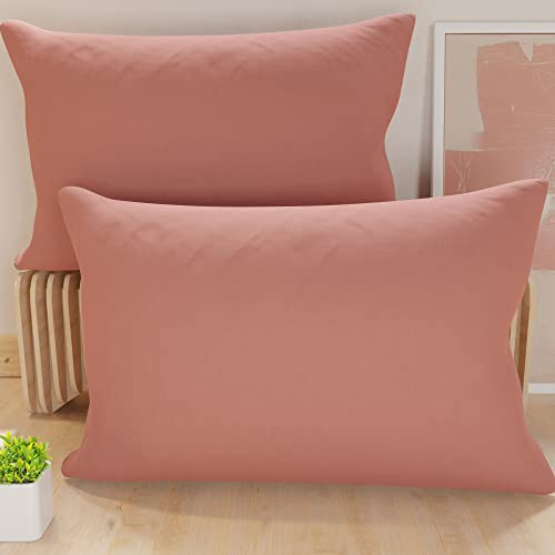 PETTI Artigiani Italiani - Coppia di Federe Cuscino 50x30 cm in Microfibra, Cuscini Arredo Camera da Letto, Divano, Set 2 Fodere Copricuscino, Federa Tinta Unita Rosa, 100% Made in Italy