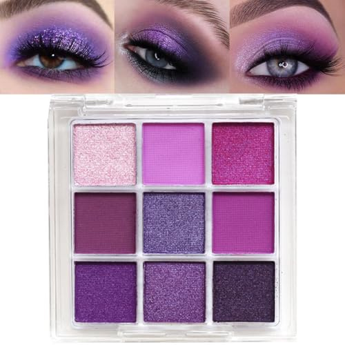 Palette di ombretti glitterati lilla a 9 colori, tavolozza di ombretti glitterati lucidi metallizzati lavanda viola lilla rosa metallizzato per donne anziane con occhi blu, ombretti impermeabili
