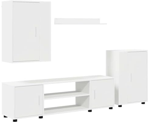 vidaXL 4 Piece TV Cabinet Set Wall-mounted White Engineered wood, Modern Minimalist Tv Cabinet, Rectangular Design, Adjustable Feet, Ample Storage, Wall-Mounted Unit for Living Room Setup