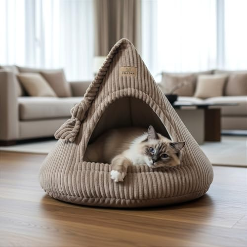 PRASKA Katzenhöhle mit verstecktem Spielzeug Handcraft - Katzenbett für Große Katzen - Rattle Cap Katzenbett Katzenhaus Türkis Katzenhöhle & Hundehöhle für kleine Hunde
