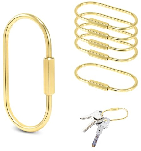 6 Pack Brass Keychain Gold Carabiner Clip with Secure Locking Screw Carabiners Key Holder Keychains Key Ring for Outdoor Camping Paracord Lanyard Keys Chain Backpack Bags Luggage Tags Clip Anti-Theft